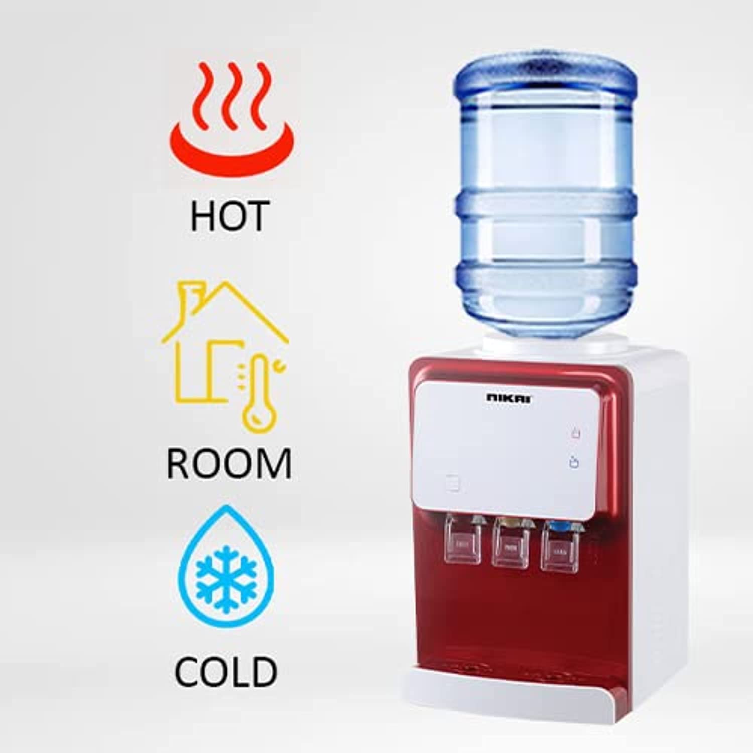 Nikai Top Loading Water Dispenser, 3 Tap Design: Hot, Normal, Cold, High-Efficiency Compressor Cooling, CFC-Free, Anti-Bacterial, Anti-Spill Nikai Top Loading Water Dispenser, 3 Tap Design: Hot, Normal, Cold, High-Efficiency Compressor Cooling, CFC-Free, Anti-Bacterial, Anti-Spill